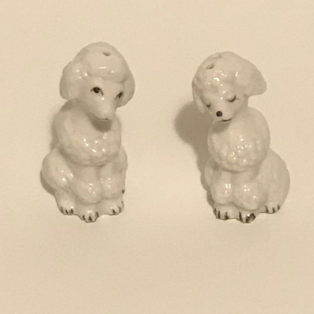 VINTAGE WHITE POODLE SALT & PEPPER SHAKERS